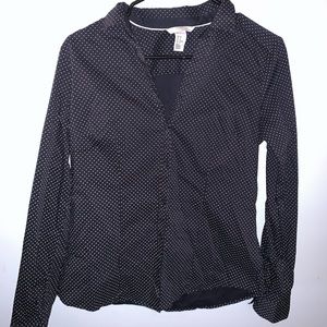 H&M Black Polka Dot Button-Down Stretchy Shirt 10